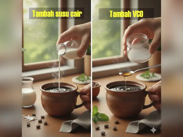 menambahkan susu atau VCO ke kopi hitam